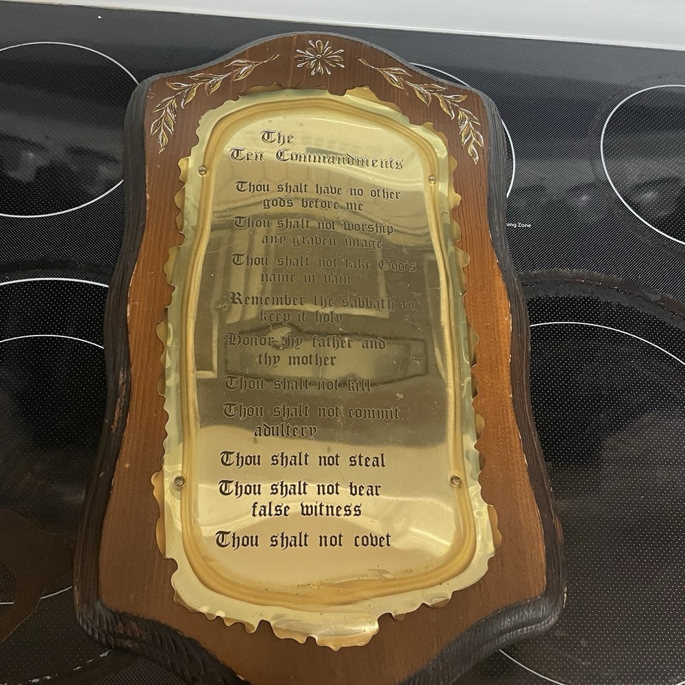 Vintage Homeco Ten Commandments Wall Plaque Brass Religious Wall Decor